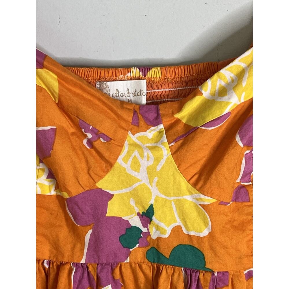Altar'd State Minister Dress M Puff Sleeve Orange Floral Tropical Boho Pockets - Picture 11 of 16